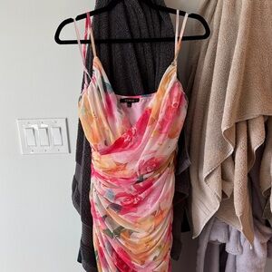 Pink Floral Ruched Tulip Hem Maternity Midi Dress